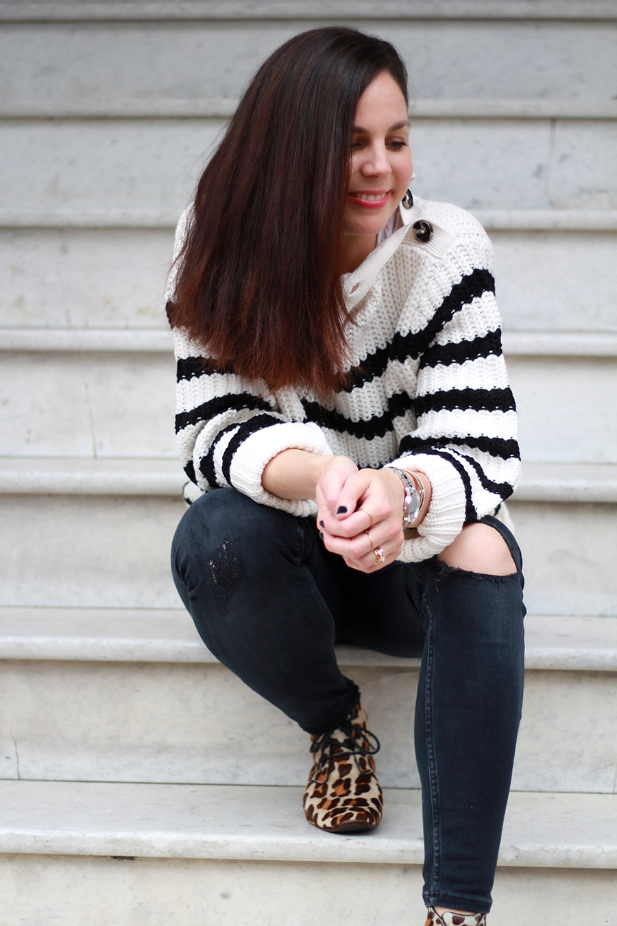 geraldine louvel beautyarchi look stripes San Francisco noir et blanc Daniel Wellington