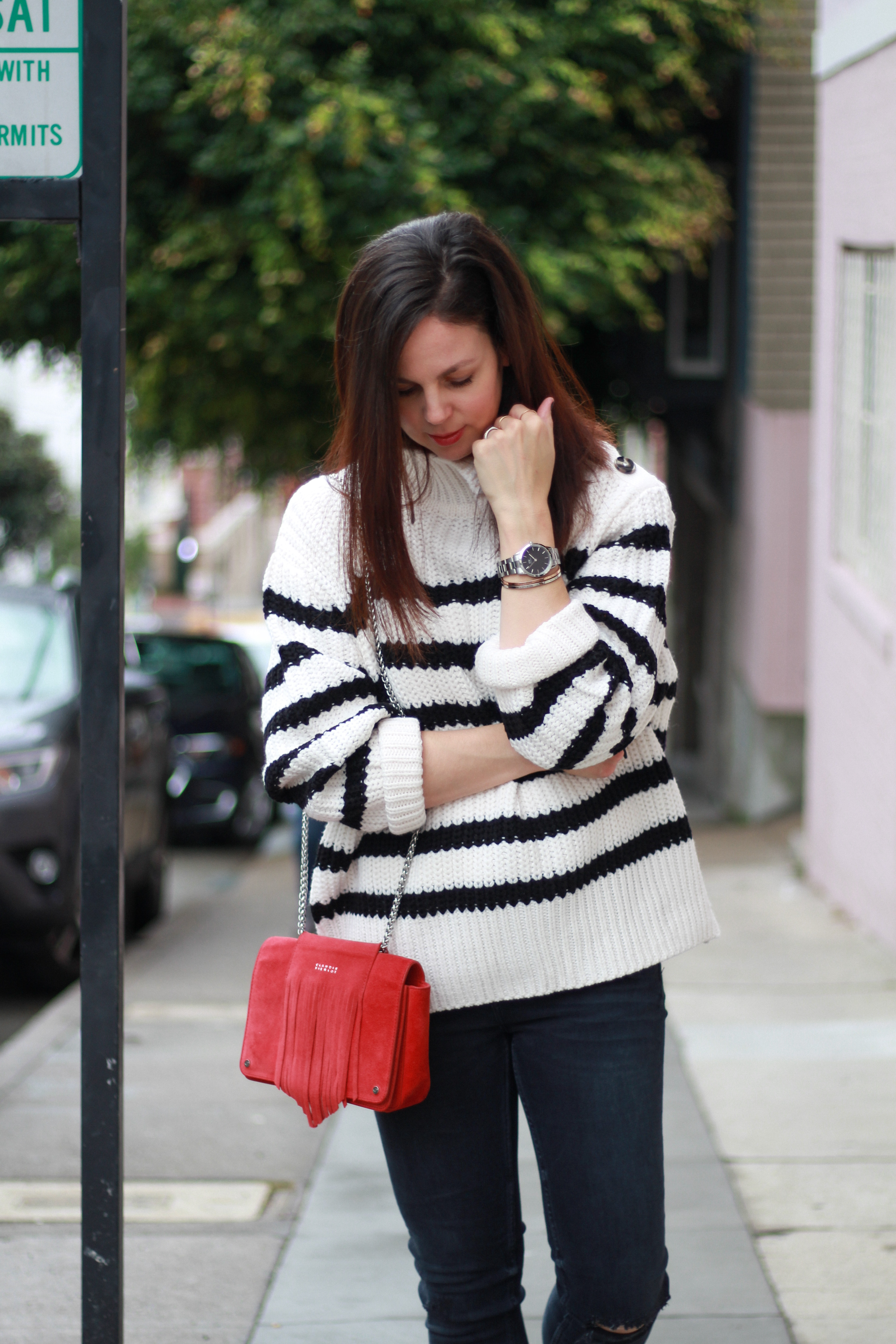 geraldine louvel beautyarchi look stripes San Francisco noir et blanc Daniel Wellington
